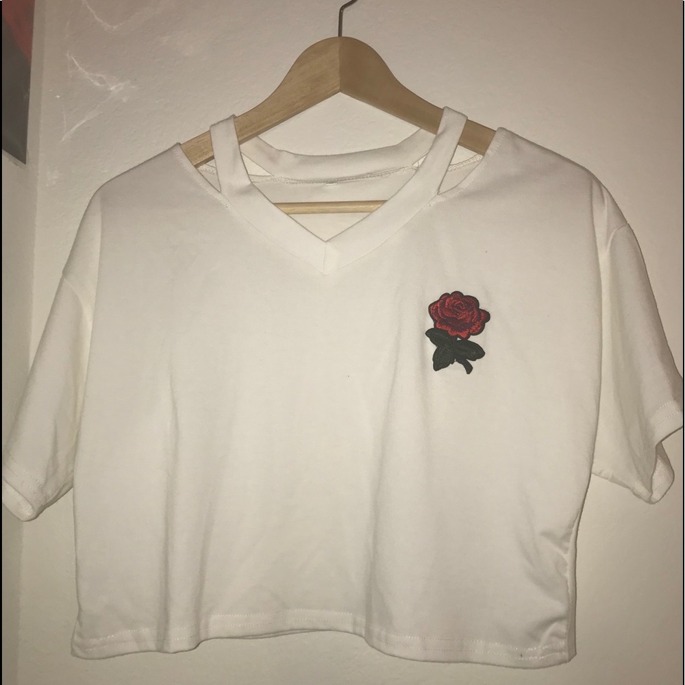 rose embroidered crop top tee